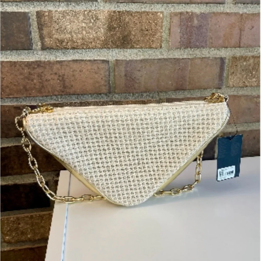 Forever 21 Cream and Gold Triangular Clutch